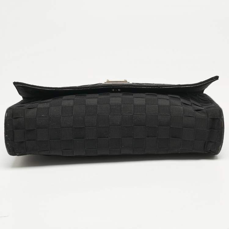 Pre Owned Dolce & Gabbana Black Woven Fabric and Suede Miss Charles Shoulder Bag