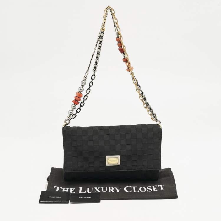 Pre Owned Dolce & Gabbana Black Woven Fabric and Suede Miss Charles Shoulder Bag