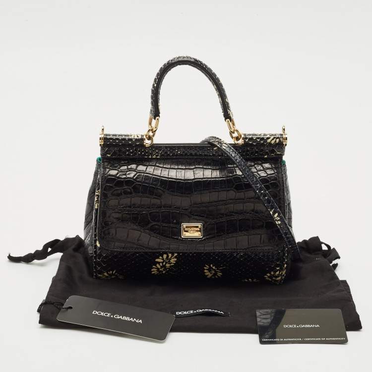 Pre Owned Dolce & Gabbana Black Crocodile & Python Small Miss Sicily Top Handle Bag