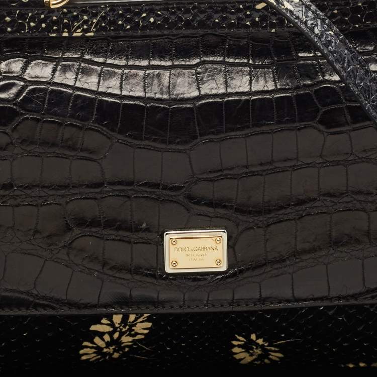 Pre Owned Dolce & Gabbana Black Crocodile & Python Small Miss Sicily Top Handle Bag