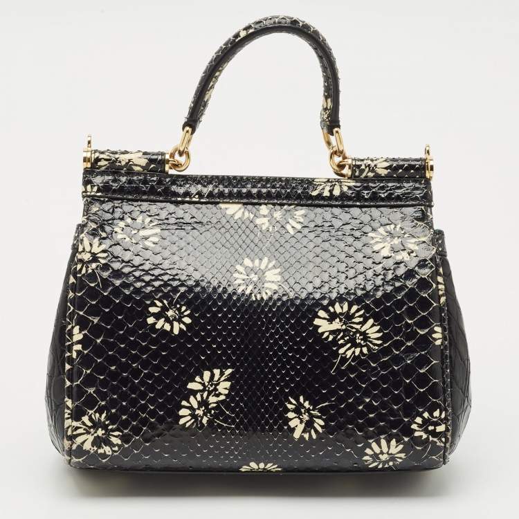 Pre Owned Dolce & Gabbana Black Crocodile & Python Small Miss Sicily Top Handle Bag