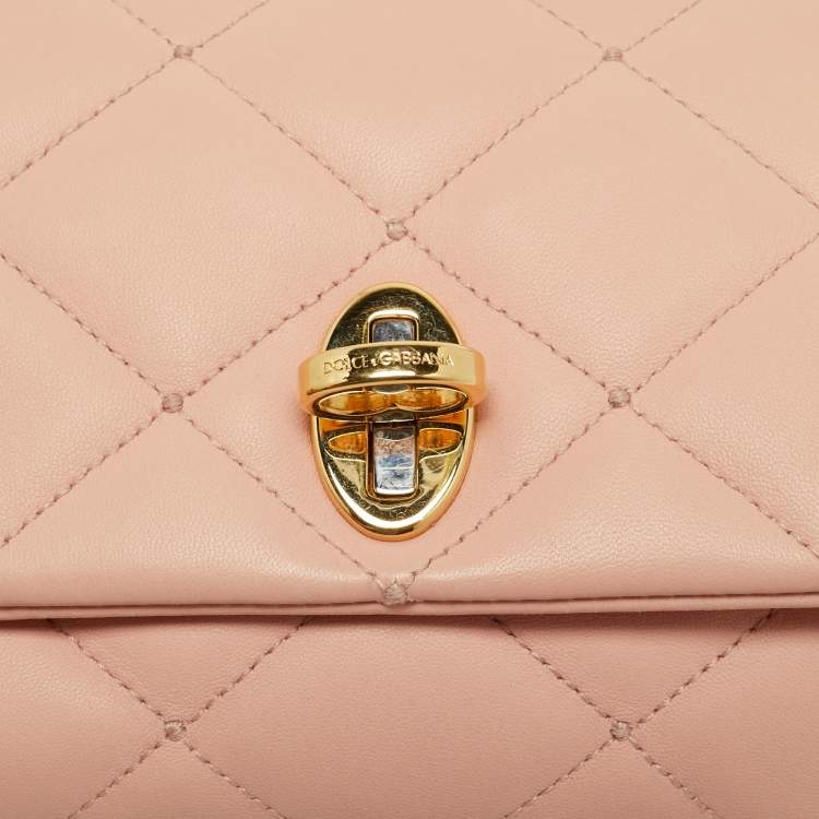 Pre Owned Dolce & Gabbana Pink Quilted Leather Chain Clutch