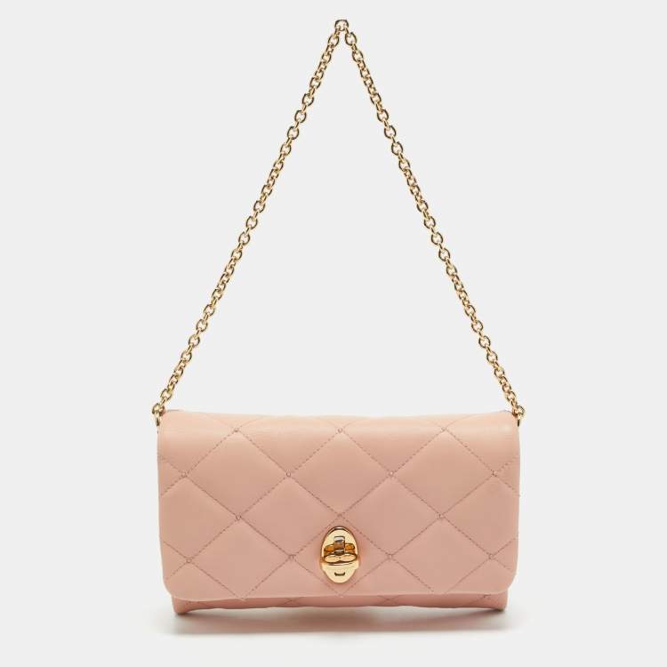 Pre Owned Dolce & Gabbana Pink Quilted Leather Chain Clutch