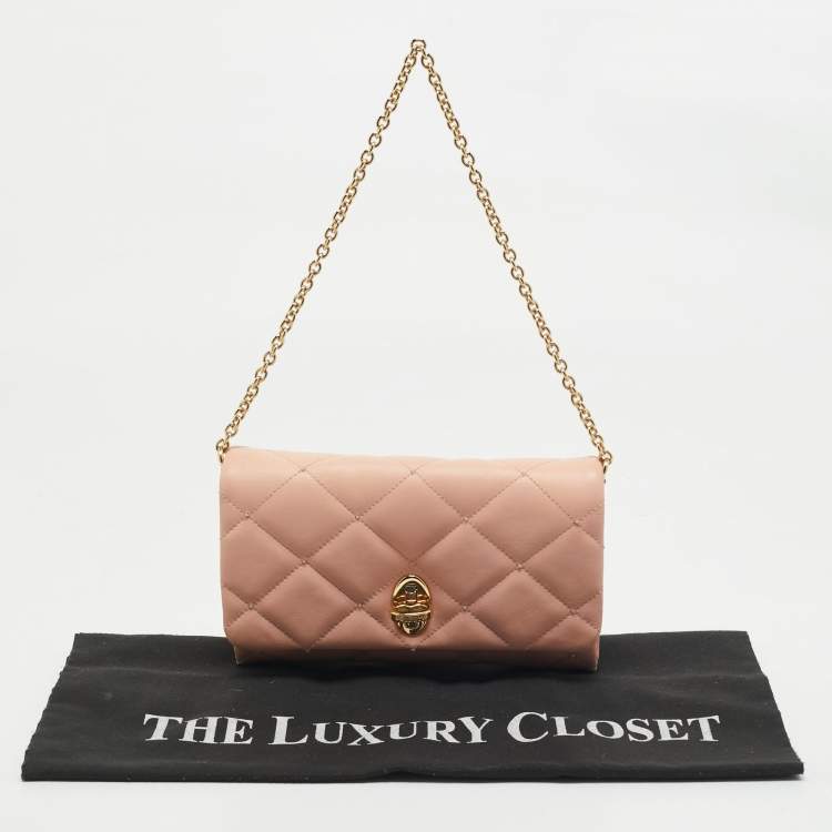 Pre Owned Dolce & Gabbana Pink Quilted Leather Chain Clutch