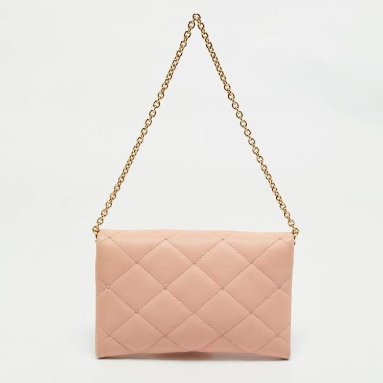 Pre Owned Dolce & Gabbana Pink Quilted Leather Chain Clutch