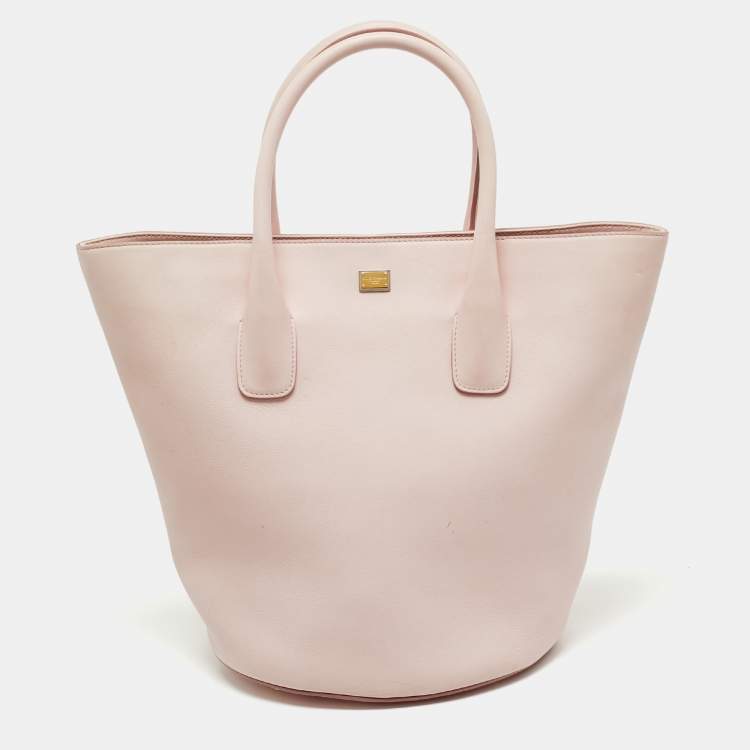 Pre Owned Dolce & Gabbana Pink Leather Miss Alma Bucket Tote