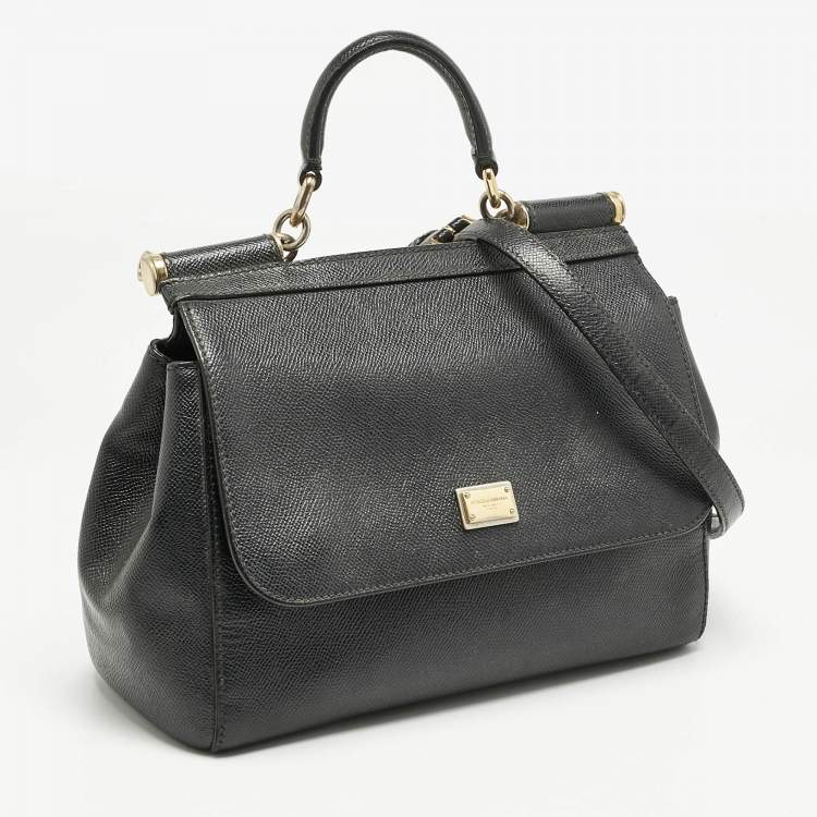 Pre Owned Dolce & Gabbana Black Leather Medium Miss Sicily Top Handle Bag