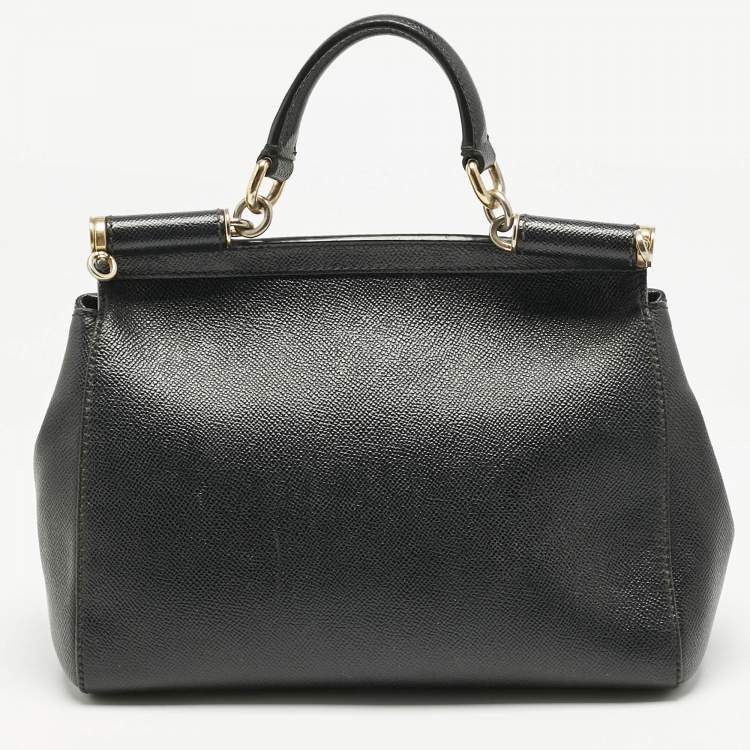 Pre Owned Dolce & Gabbana Black Leather Medium Miss Sicily Top Handle Bag