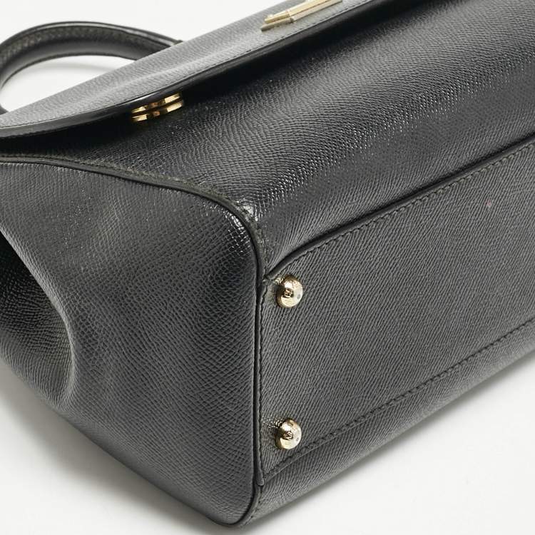 Pre Owned Dolce & Gabbana Black Leather Medium Miss Sicily Top Handle Bag
