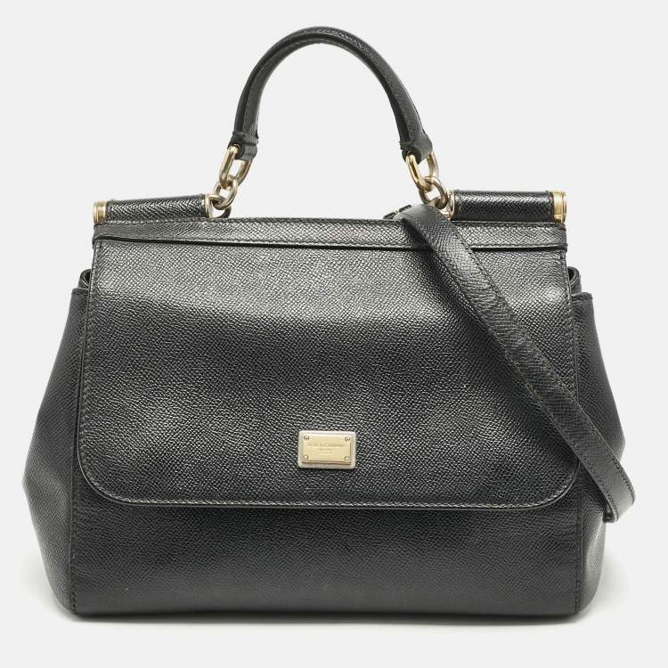 Pre Owned Dolce & Gabbana Black Leather Medium Miss Sicily Top Handle Bag