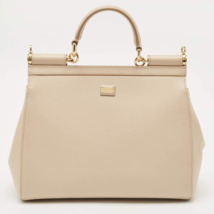 مملوكة مسبقًا Dolce & Gabbana Cream Leather Medium Miss Sicily Family Patch Top Handle Bag