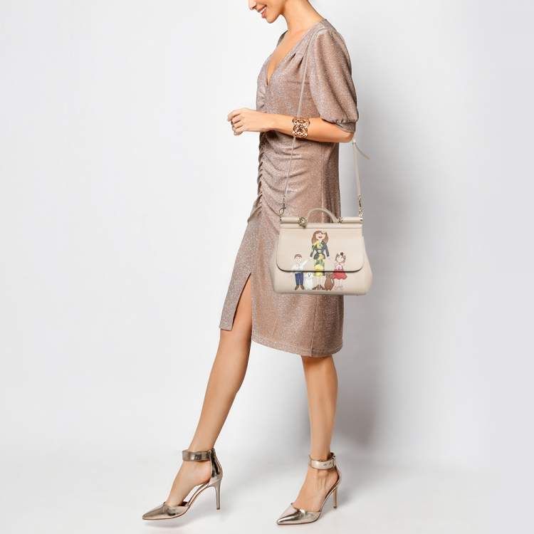 مملوكة مسبقًا Dolce & Gabbana Cream Leather Medium Miss Sicily Family Patch Top Handle Bag