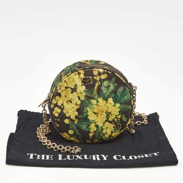 Pre Owned Dolce & Gabbana Yellow/Black Floral Canvas Miss Glam Round Crossbody Bag
