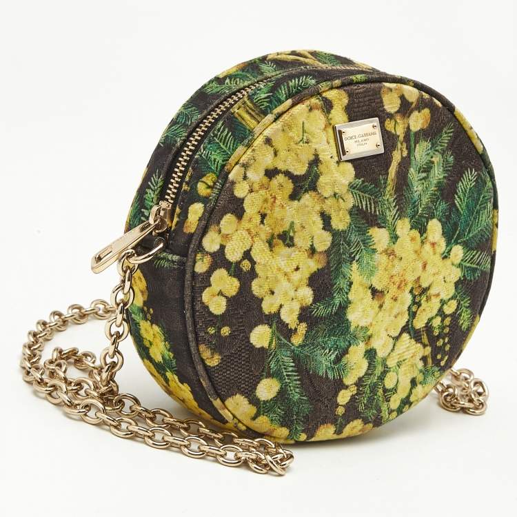 Pre Owned Dolce & Gabbana Yellow/Black Floral Canvas Miss Glam Round Crossbody Bag