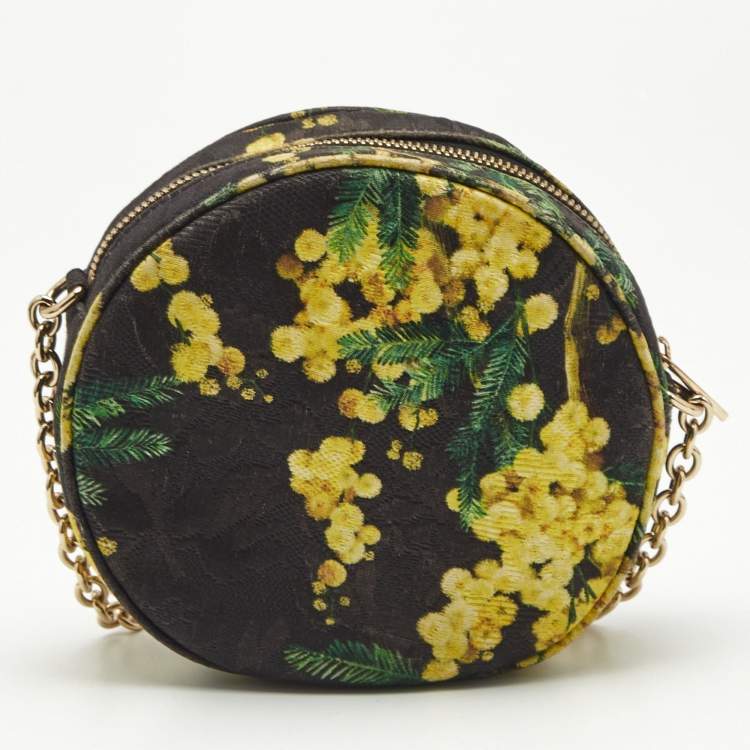 Pre Owned Dolce & Gabbana Yellow/Black Floral Canvas Miss Glam Round Crossbody Bag