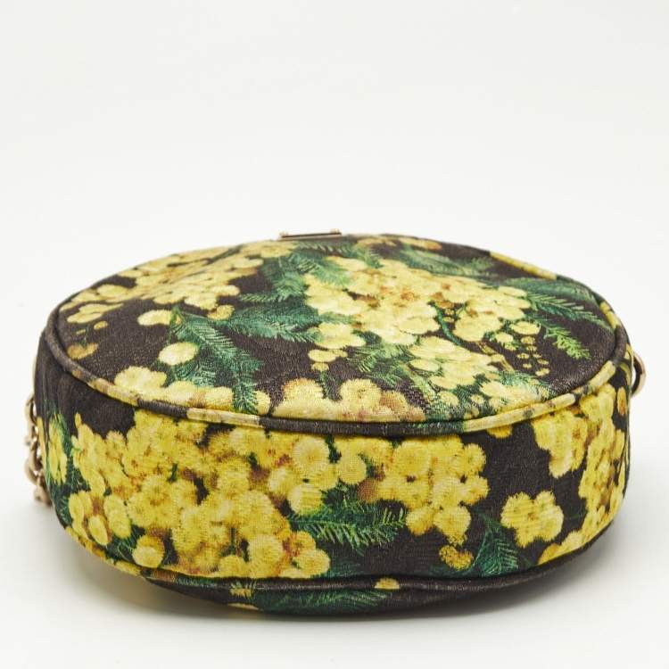 Pre Owned Dolce & Gabbana Yellow/Black Floral Canvas Miss Glam Round Crossbody Bag