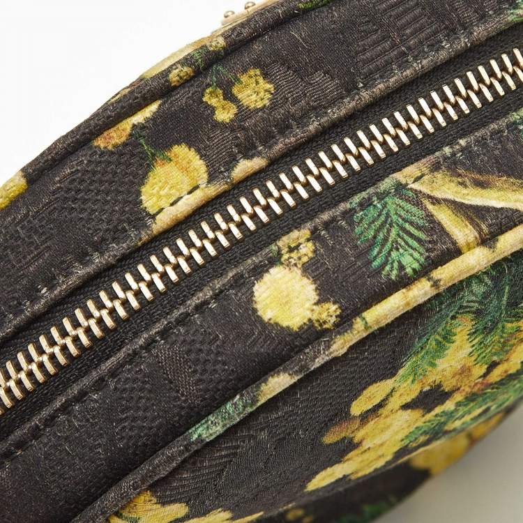 Pre Owned Dolce & Gabbana Yellow/Black Floral Canvas Miss Glam Round Crossbody Bag