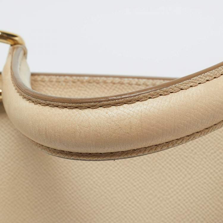 Pre Owned Dolce & Gabbana Beige Leather Large Miss Sicily Top Handle Bag
