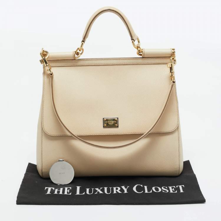 Pre Owned Dolce & Gabbana Beige Leather Large Miss Sicily Top Handle Bag
