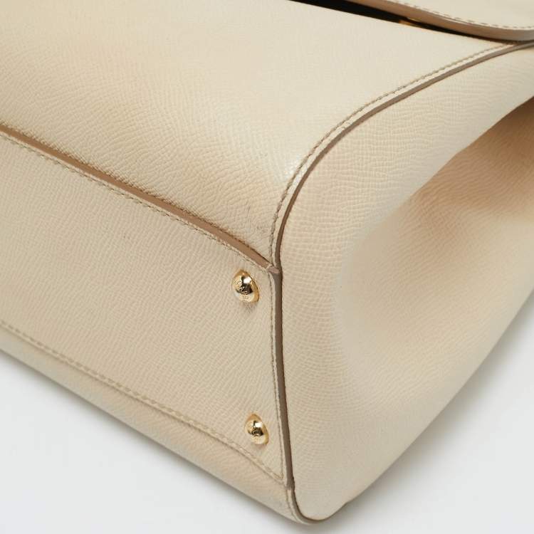 Pre Owned Dolce & Gabbana Beige Leather Large Miss Sicily Top Handle Bag
