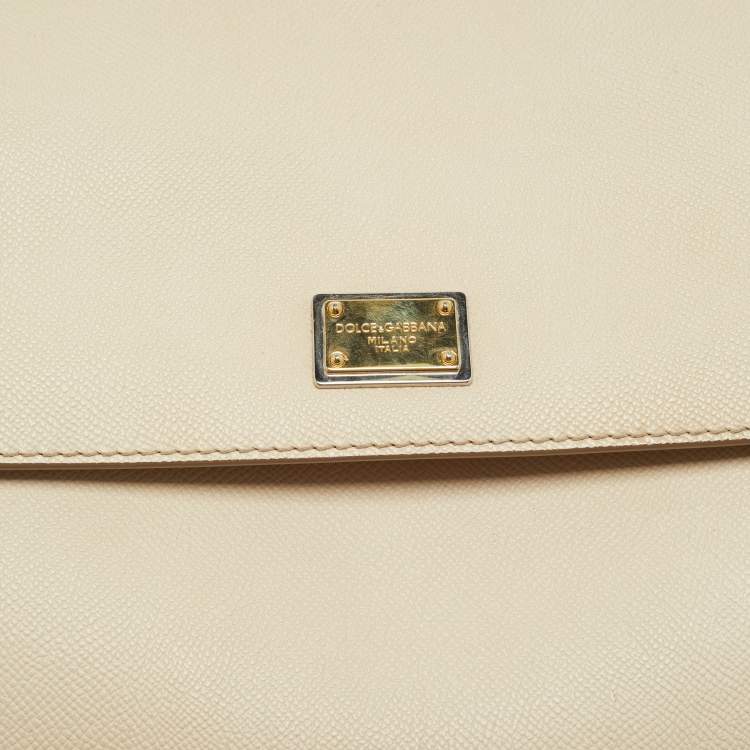 Pre Owned Dolce & Gabbana Beige Leather Large Miss Sicily Top Handle Bag