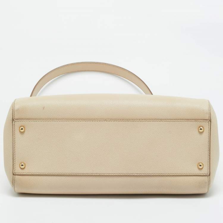 Pre Owned Dolce & Gabbana Beige Leather Large Miss Sicily Top Handle Bag