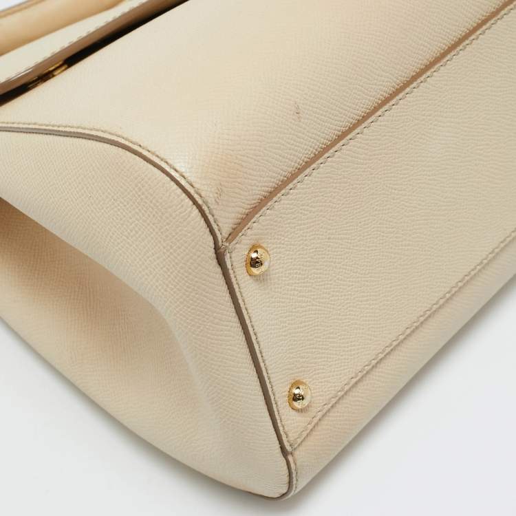 Pre Owned Dolce & Gabbana Beige Leather Large Miss Sicily Top Handle Bag
