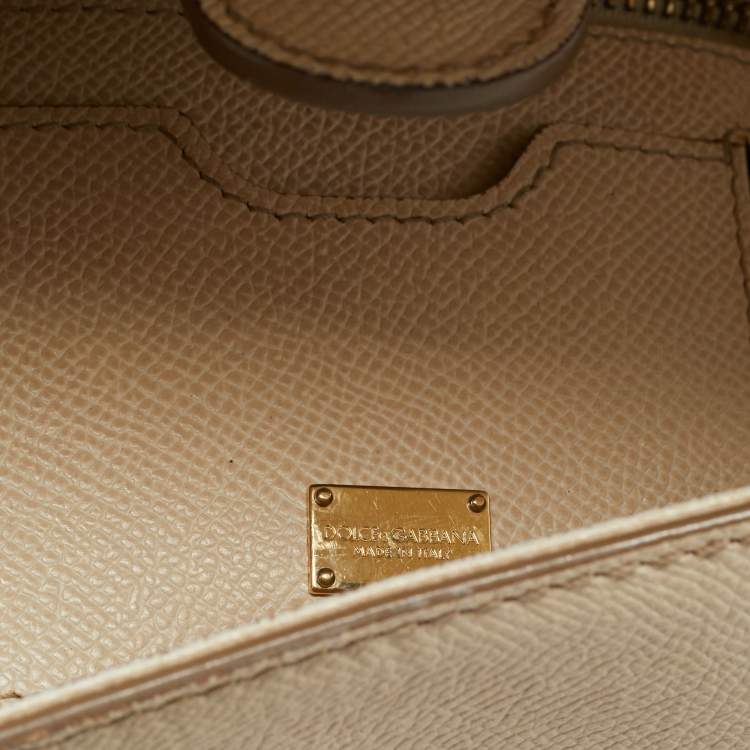 Pre Owned Dolce & Gabbana Beige Leather Large Miss Sicily Top Handle Bag