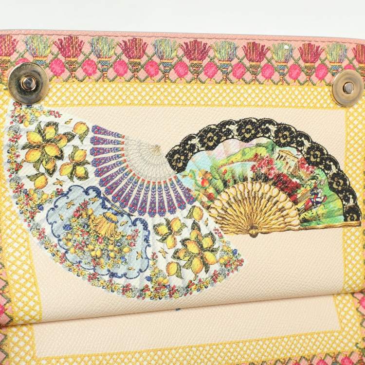Pre Owned Dolce & Gabbana Multicolor Fan Foulard Print Leather Medium Miss Sicily Top Handle Bag