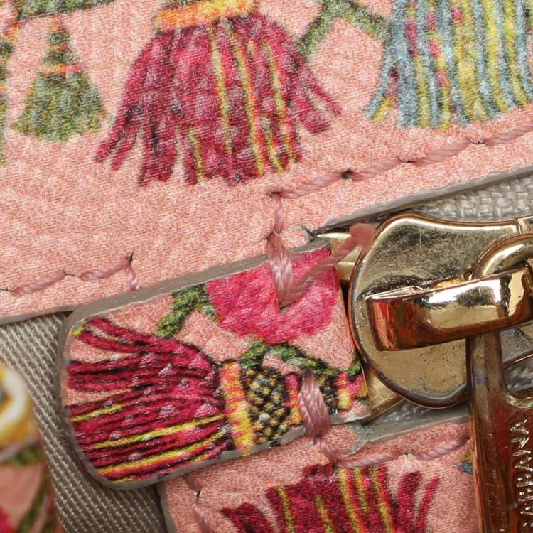 Pre Owned Dolce & Gabbana Multicolor Fan Foulard Print Leather Medium Miss Sicily Top Handle Bag