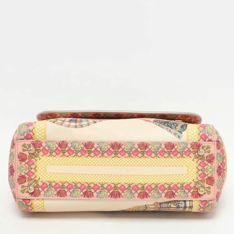 Pre Owned Dolce & Gabbana Multicolor Fan Foulard Print Leather Medium Miss Sicily Top Handle Bag