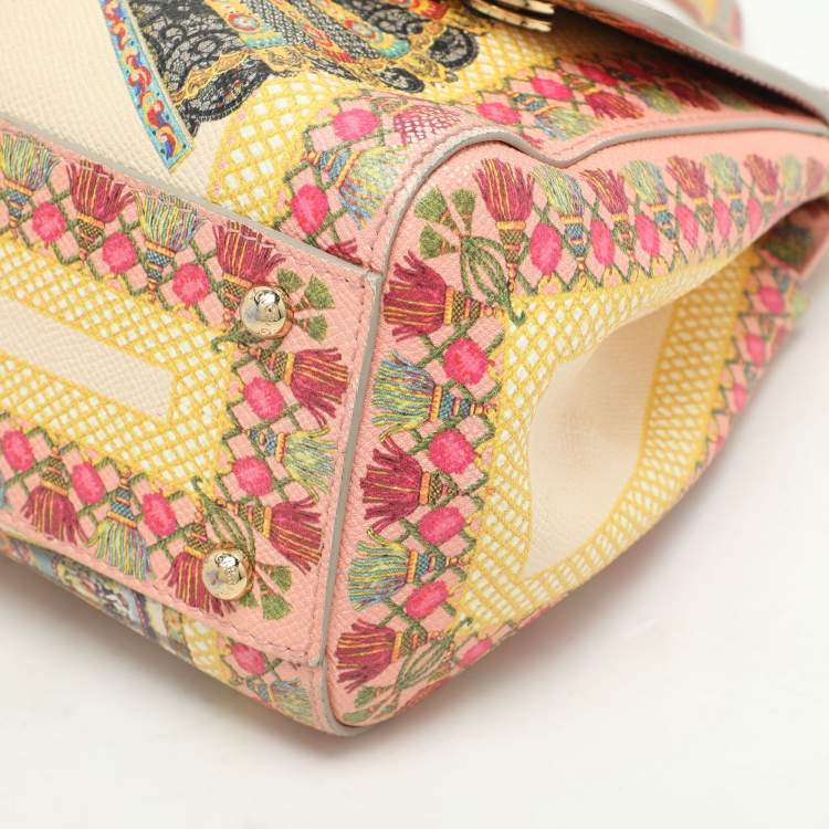 Pre Owned Dolce & Gabbana Multicolor Fan Foulard Print Leather Medium Miss Sicily Top Handle Bag