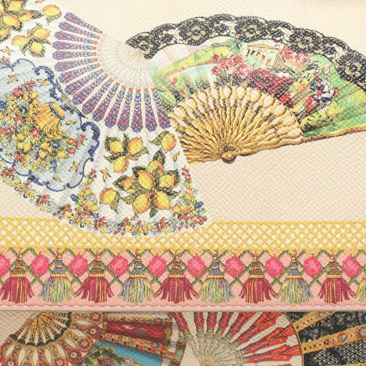 Pre Owned Dolce & Gabbana Multicolor Fan Foulard Print Leather Medium Miss Sicily Top Handle Bag