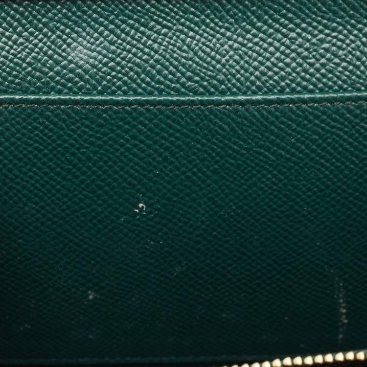Pre Owned Dolce & Gabbana Dark Green Leather DG Logo Crystals Wallet on Chain