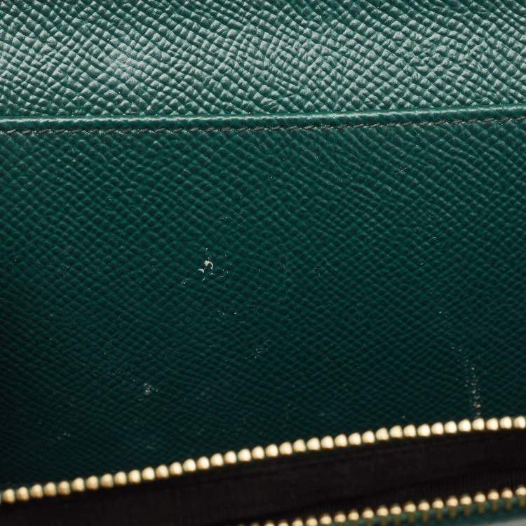 Pre Owned Dolce & Gabbana Dark Green Leather DG Logo Crystals Wallet on Chain