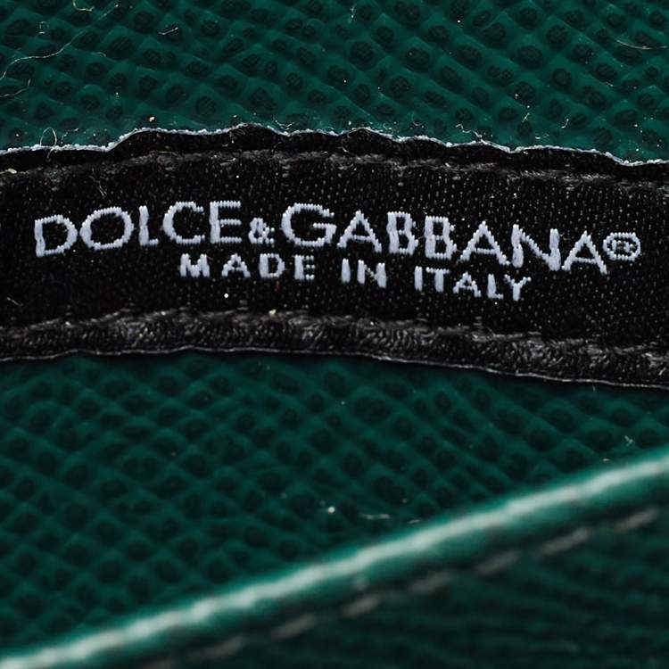 Pre Owned Dolce & Gabbana Dark Green Leather DG Logo Crystals Wallet on Chain