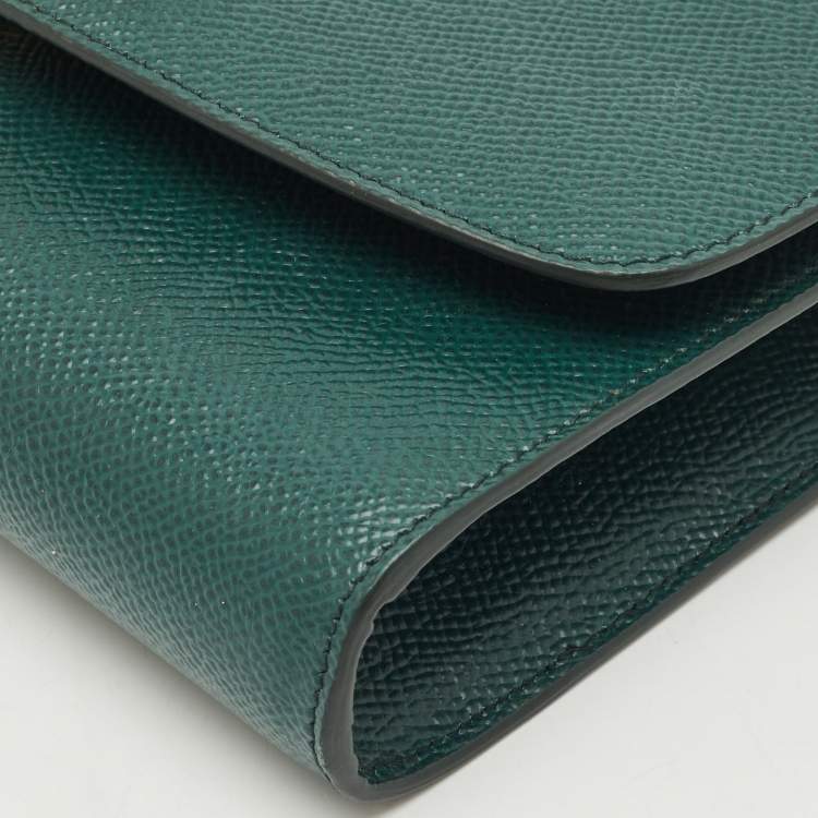 Pre Owned Dolce & Gabbana Dark Green Leather DG Logo Crystals Wallet on Chain