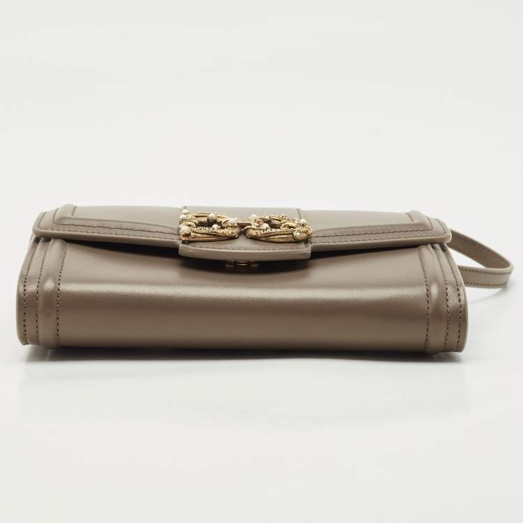 Pre Owned Dolce & Gabbana Beige Leather DG Amore Clutch Bag