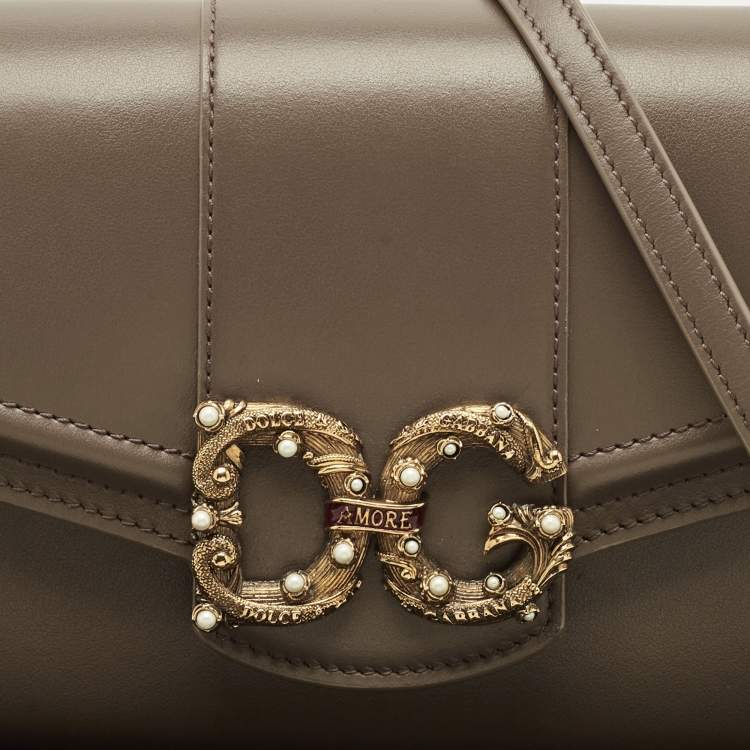 Pre Owned Dolce & Gabbana Beige Leather DG Amore Clutch Bag
