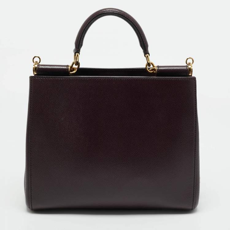 Pre Owned Dolce & Gabbana Burgundy Leather Sicily Top Handle Bag