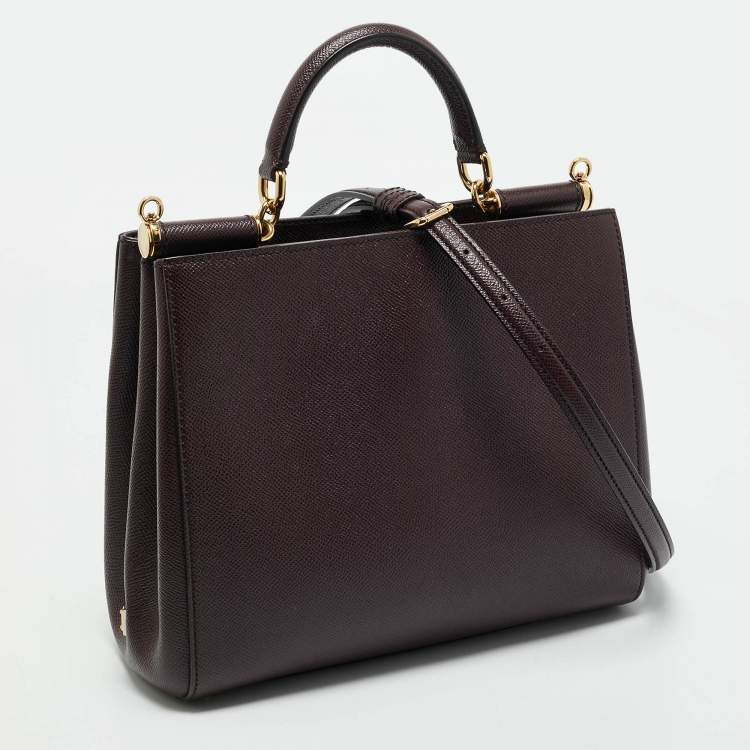 Pre Owned Dolce & Gabbana Burgundy Leather Sicily Top Handle Bag