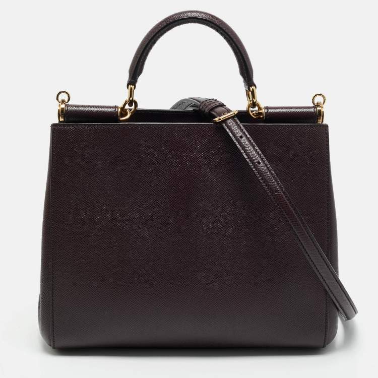 Pre Owned Dolce & Gabbana Burgundy Leather Sicily Top Handle Bag
