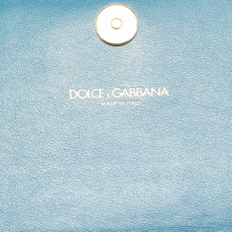 Pre Owned Dolce & Gabbana Dark Blue Lizard Embossed Leather DG Millennials Crystals Wallet on Chain