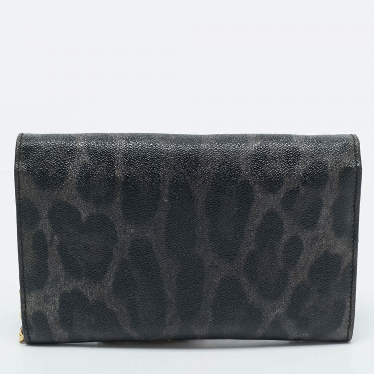 Pre Owned Dolce & Gabbana Black/Grey Leopard Print Coated Canvas Nina Chain Clutch