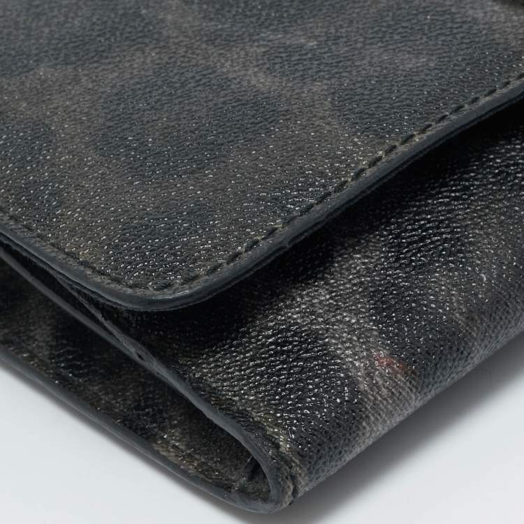 Pre Owned Dolce & Gabbana Black/Grey Leopard Print Coated Canvas Nina Chain Clutch