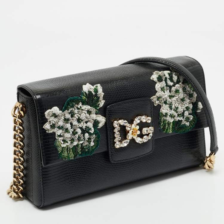 Pre Owned Dolce & Gabbana Black Lizard Embossed Leather DG Millennials Shoulder Bag