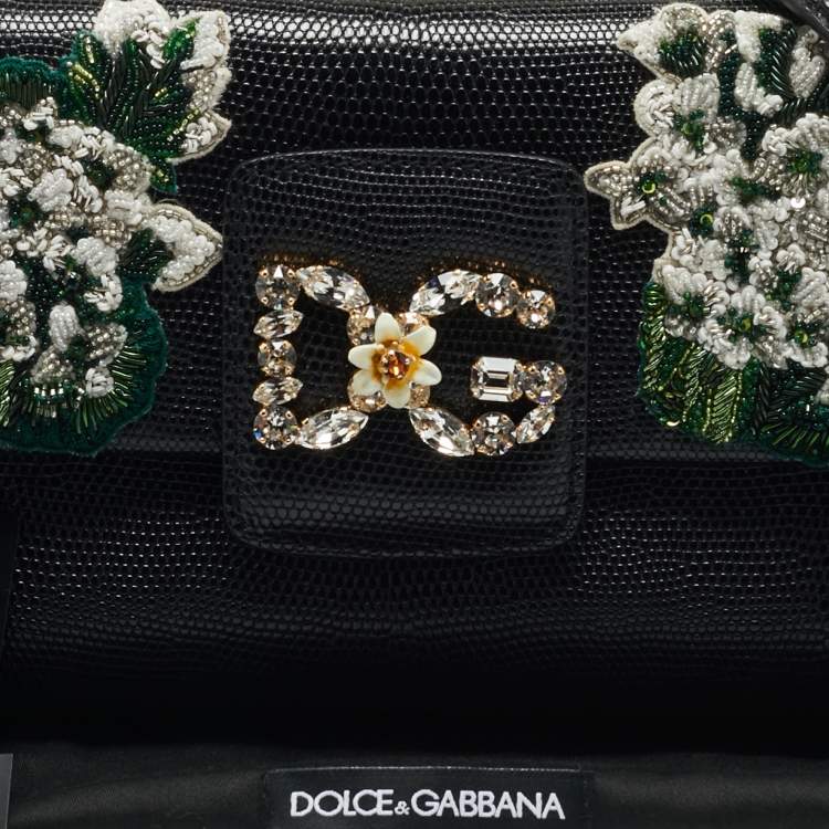 Pre Owned Dolce & Gabbana Black Lizard Embossed Leather DG Millennials Shoulder Bag