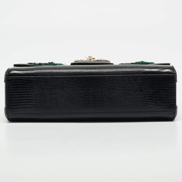 Pre Owned Dolce & Gabbana Black Lizard Embossed Leather DG Millennials Shoulder Bag
