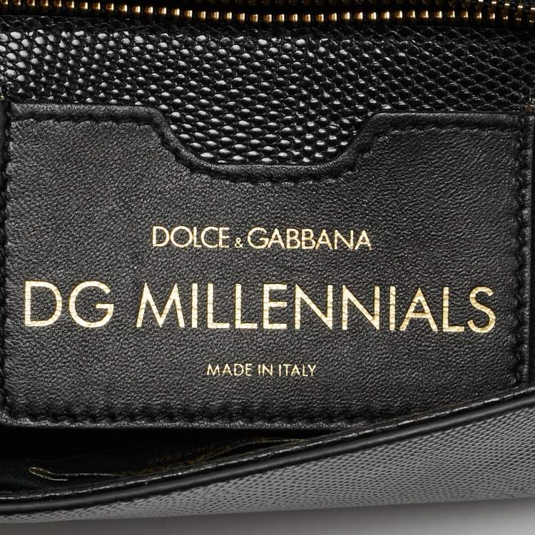 Pre Owned Dolce & Gabbana Black Lizard Embossed Leather DG Millennials Shoulder Bag