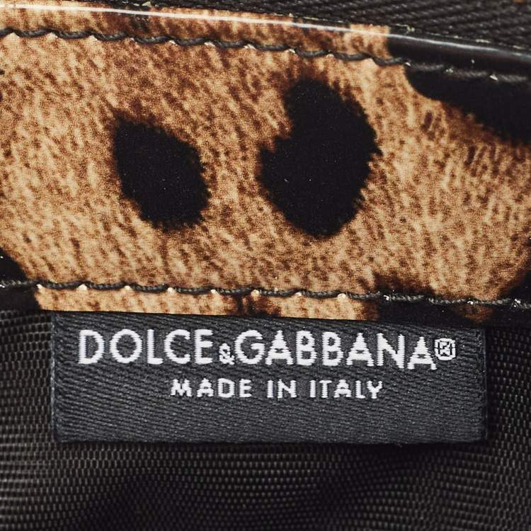 Pre Owned Dolce & Gabbana Brown/Black Leopard Print Patent Leather Zip Card Holder